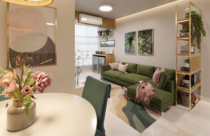 Flutua Arquitetura Picarras Criciuma Interiores Paisagismo Engenharia e BIM AP Sevilha Apartamento Living Sala Cozinha CAM 03 scaled 1