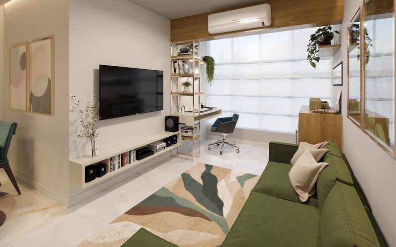 Flutua Arquitetura Picarras Criciuma Interiores Paisagismo Engenharia e BIM AP Sevilha Apartamento Living Sala Cozinha CAM 04 scaled 2