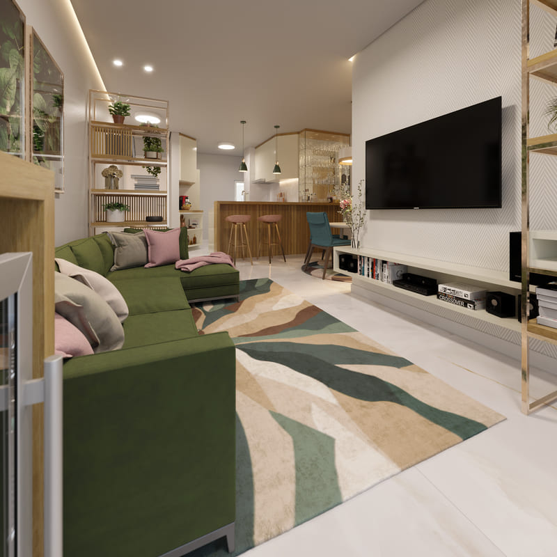 Flutua Arquitetura Picarras Criciuma Interiores Paisagismo Engenharia e BIM AP Sevilha Apartamento Living Sala Cozinha CAM 08 1